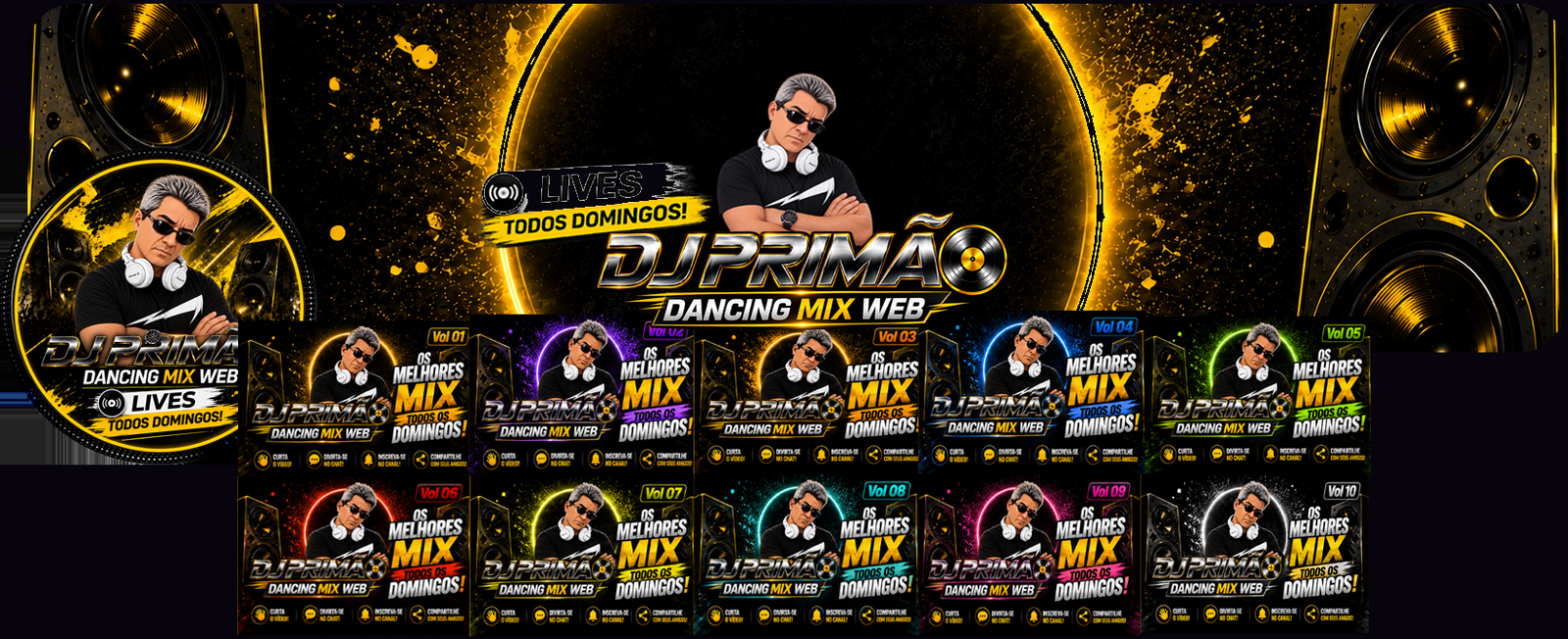 Kit completo do Pack DJs — 10 thumbnails, banner de YouTube e foto de perfil